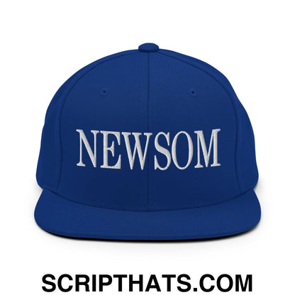 Newsom Embroidered Flat Bill Brim Snapback Hat Royal Blue