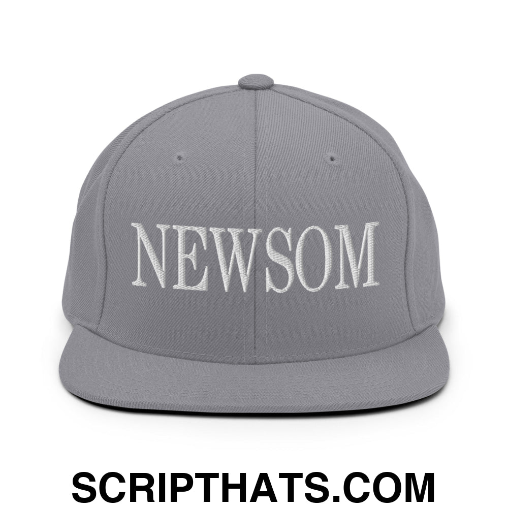 Newsom Embroidered Flat Bill Brim Snapback Hat Silver