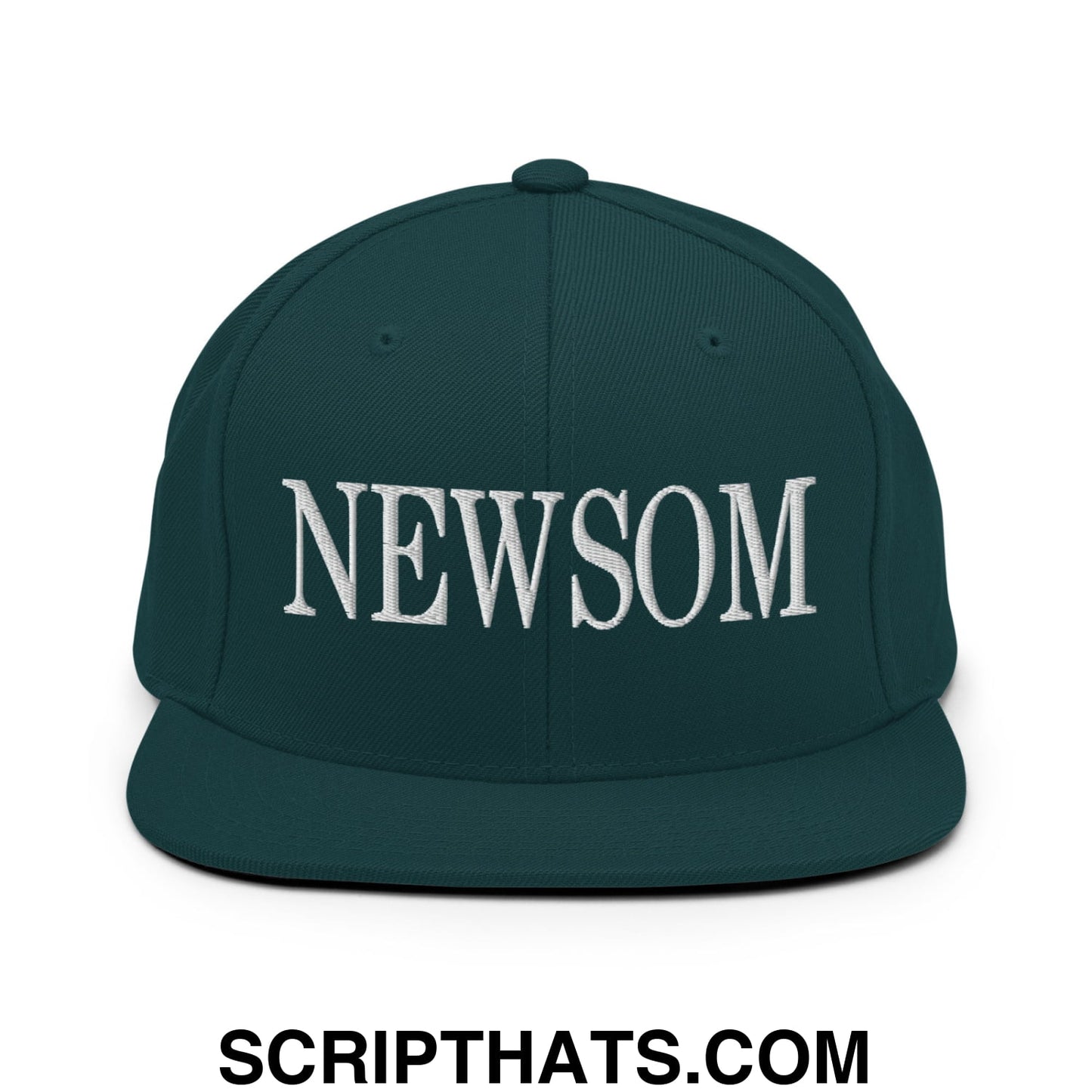 Newsom Embroidered Flat Bill Brim Snapback Hat Spruce