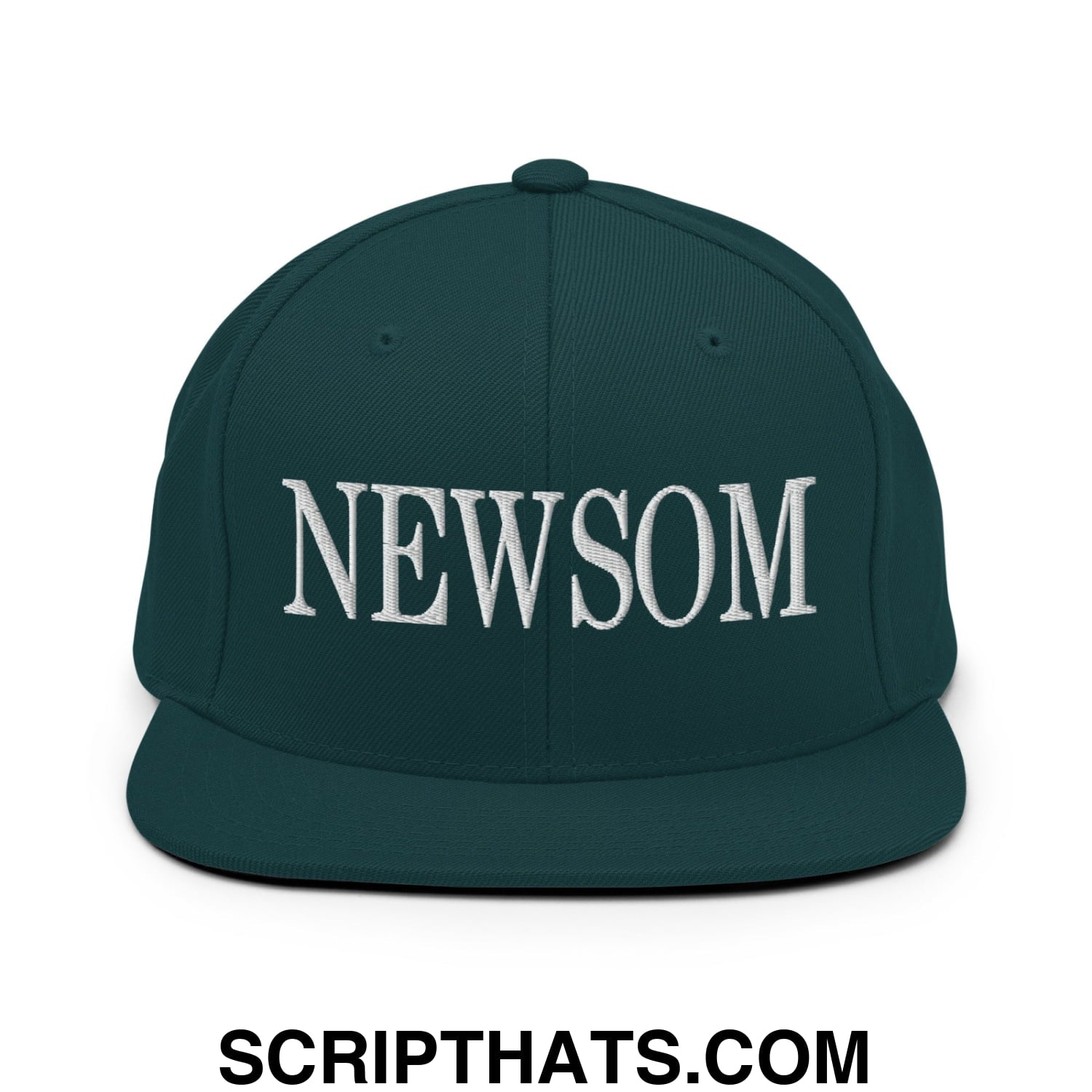 Newsom Embroidered Flat Bill Brim Snapback Hat Spruce
