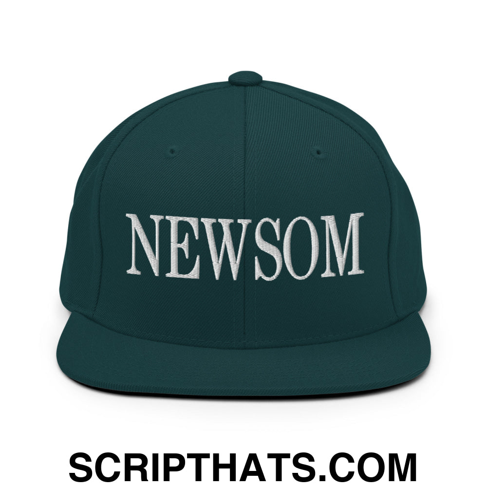 Newsom Embroidered Flat Bill Brim Snapback Hat Spruce