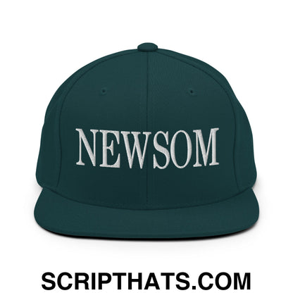 Newsom Embroidered Flat Bill Brim Snapback Hat Spruce