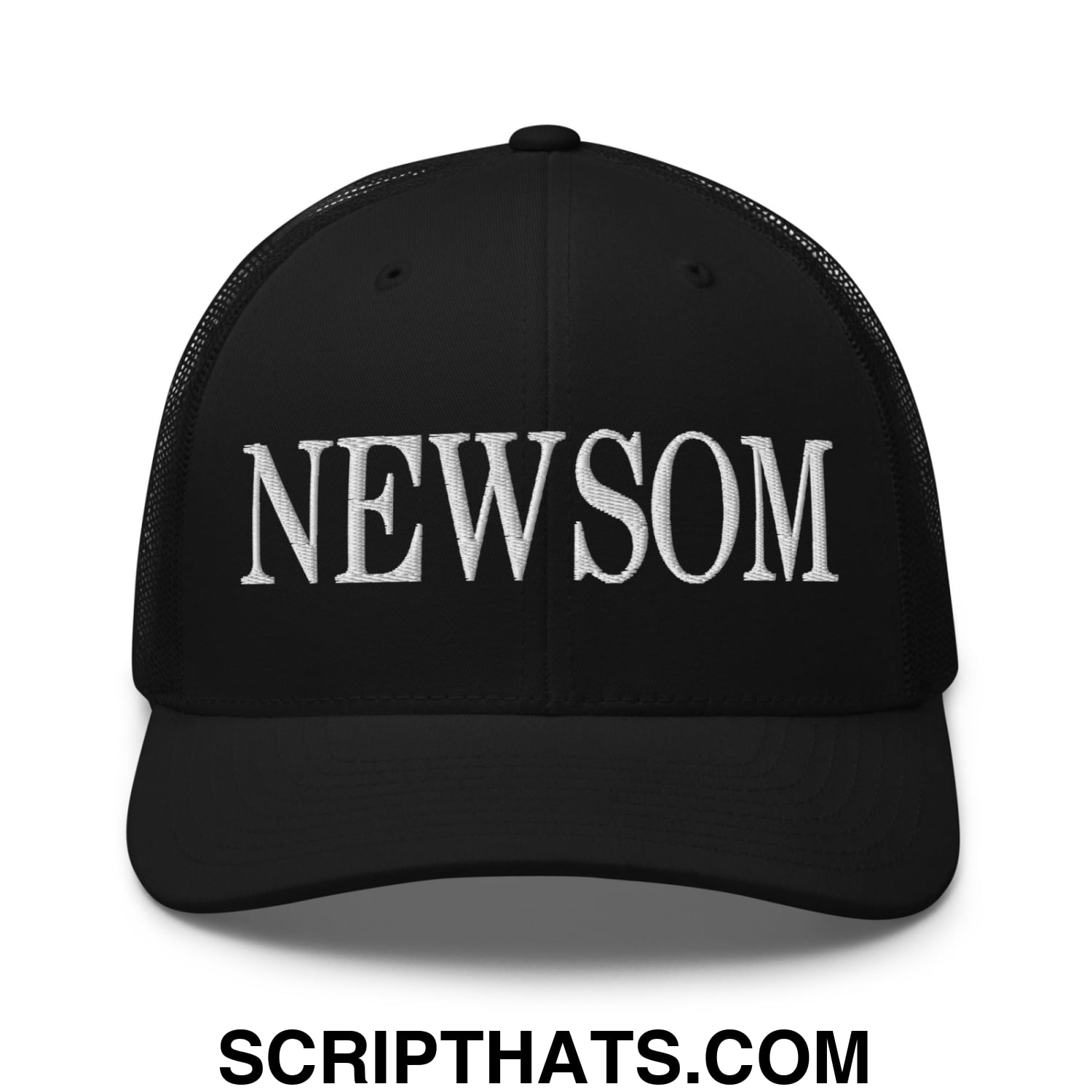 Newsom Embroidered Mesh Trucker Hat Black