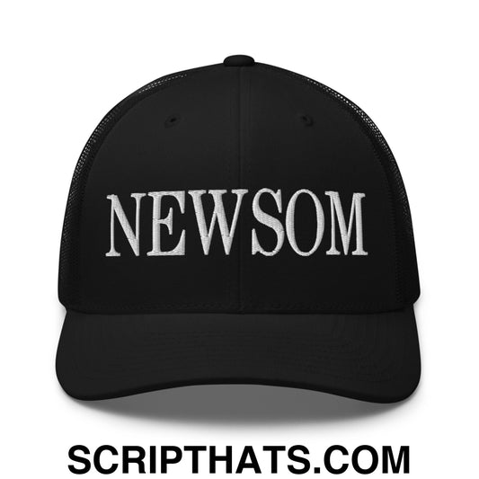 Newsom Embroidered Mesh Trucker Hat Black