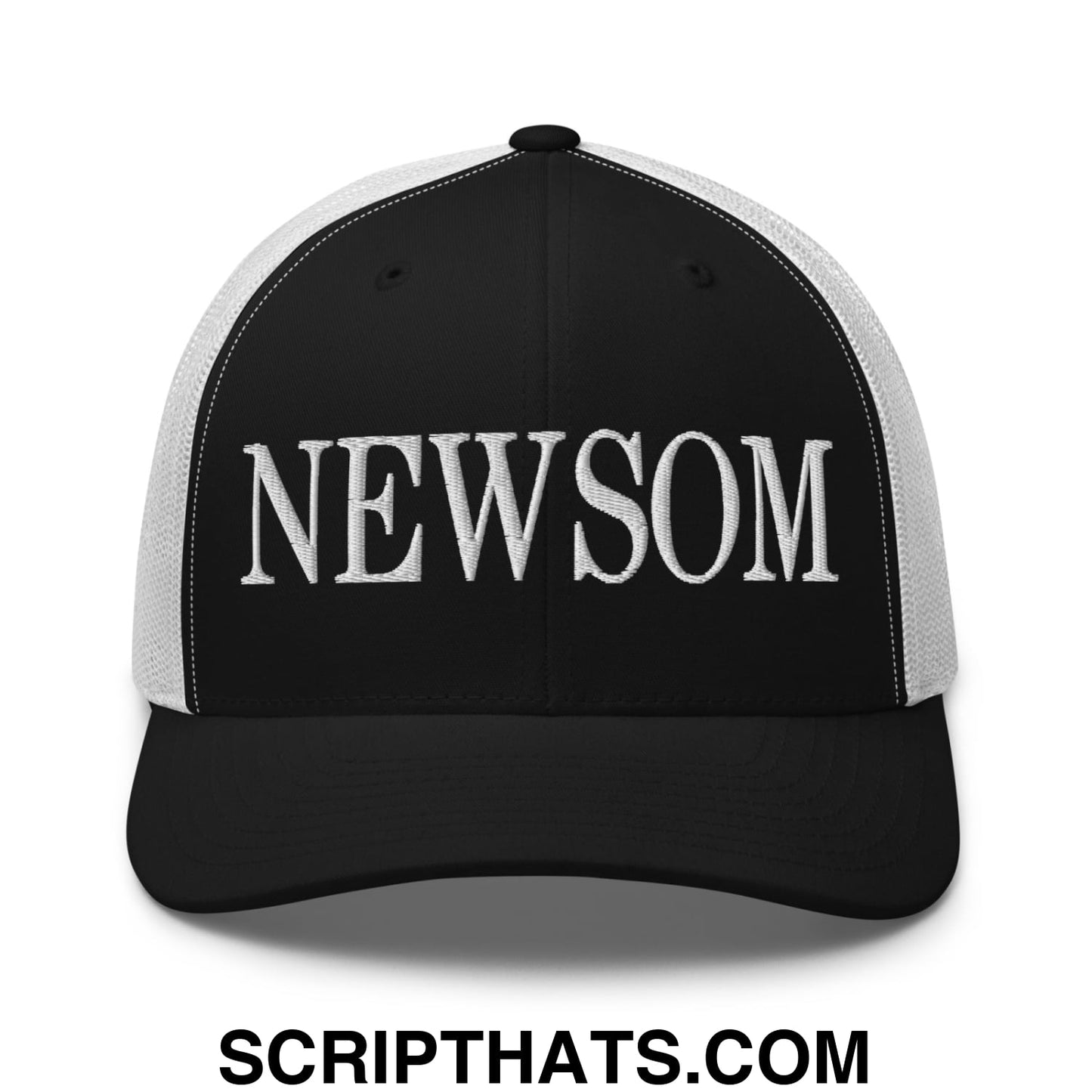Newsom Embroidered Mesh Trucker Hat Black White