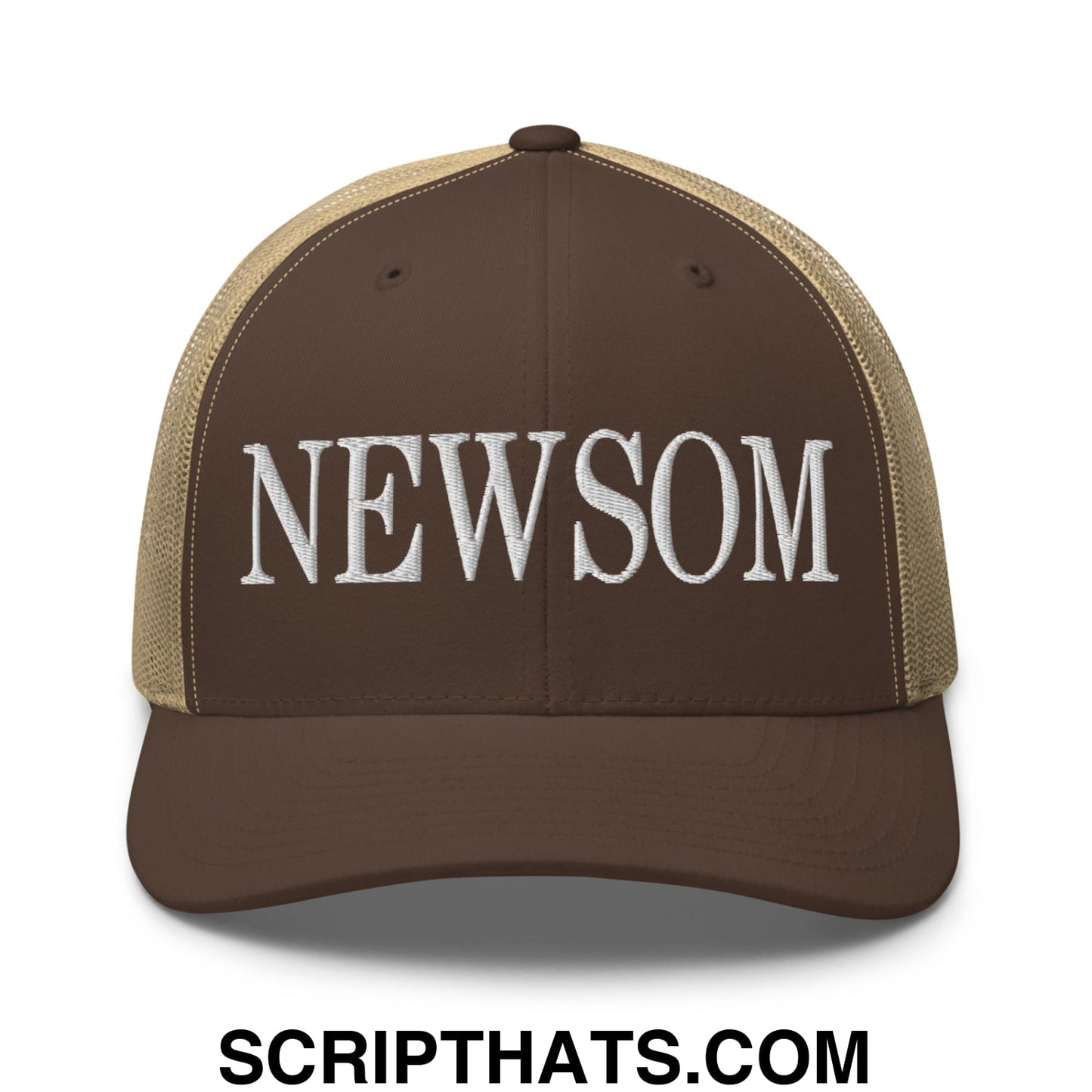 Newsom Embroidered Mesh Trucker Hat Brown Khaki