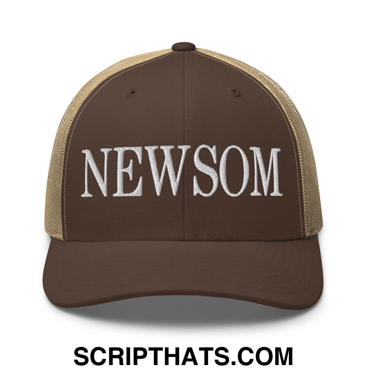 Newsom Embroidered Mesh Trucker Hat Brown Khaki