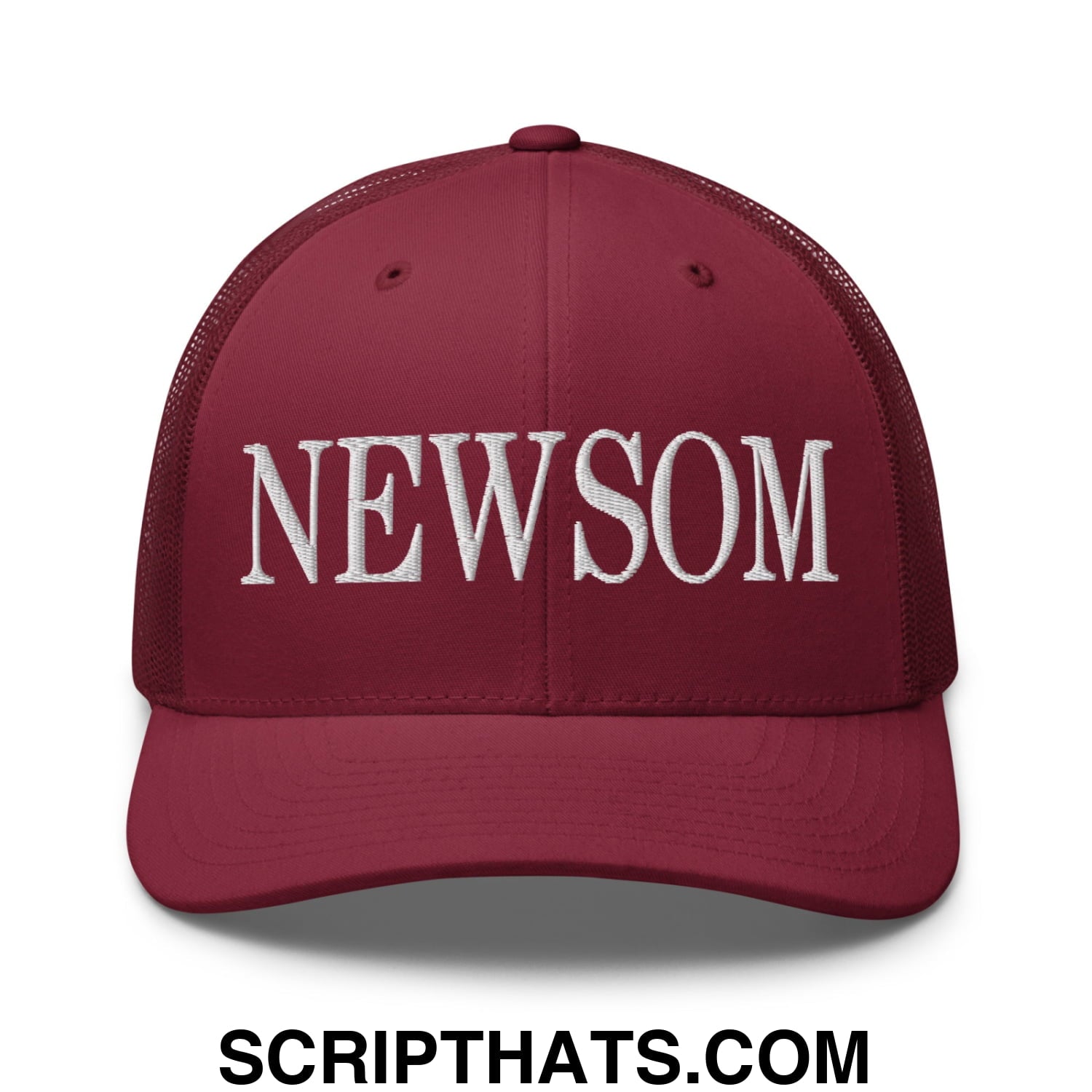 Newsom Embroidered Mesh Trucker Hat Cranberry