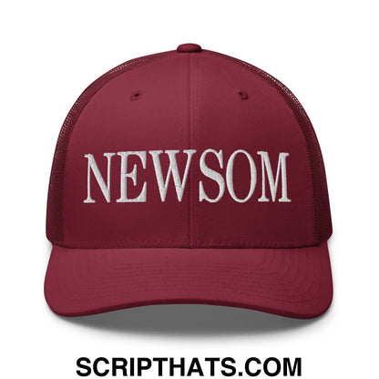 Newsom Embroidered Mesh Trucker Hat Cranberry