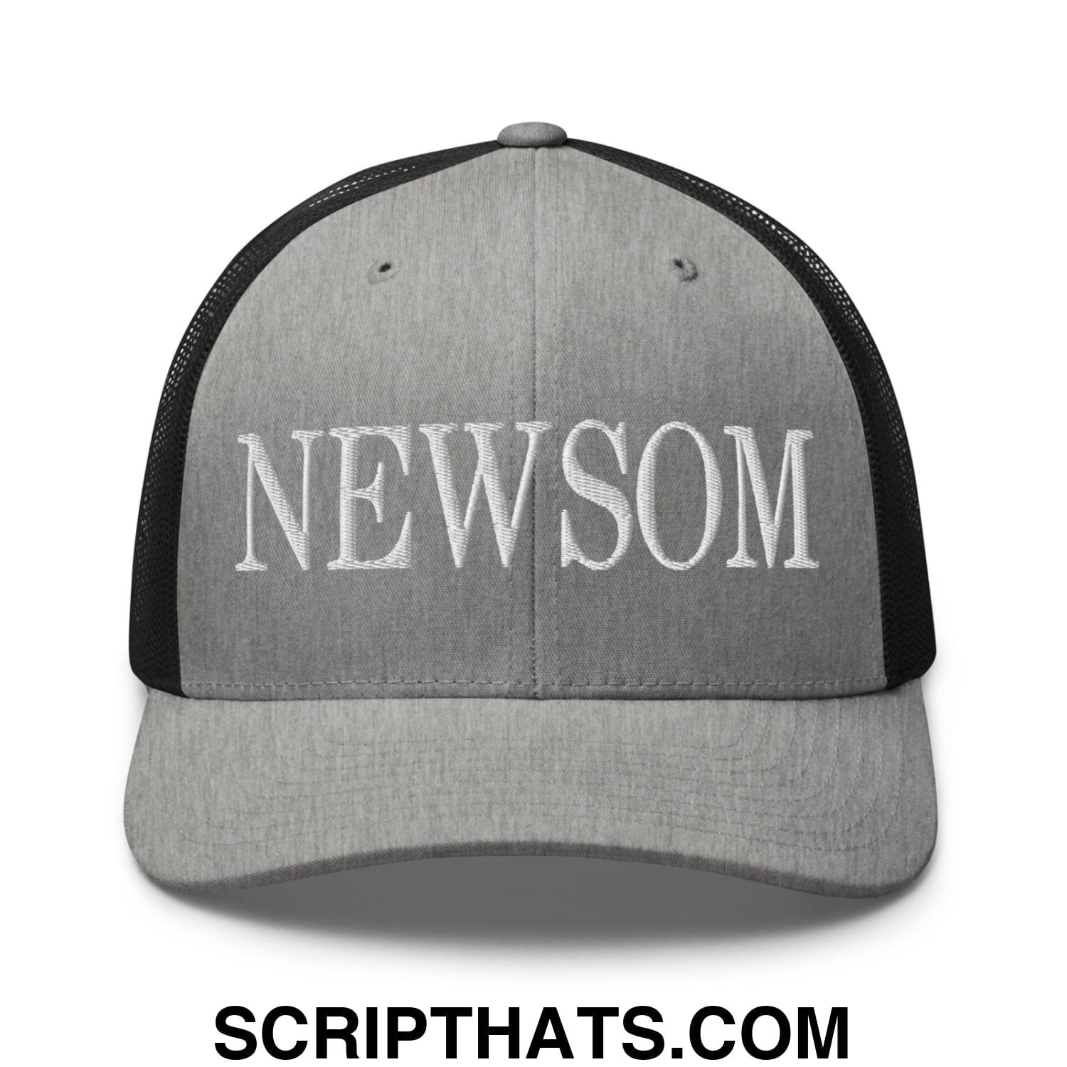 Newsom Embroidered Mesh Trucker Hat Heather Black
