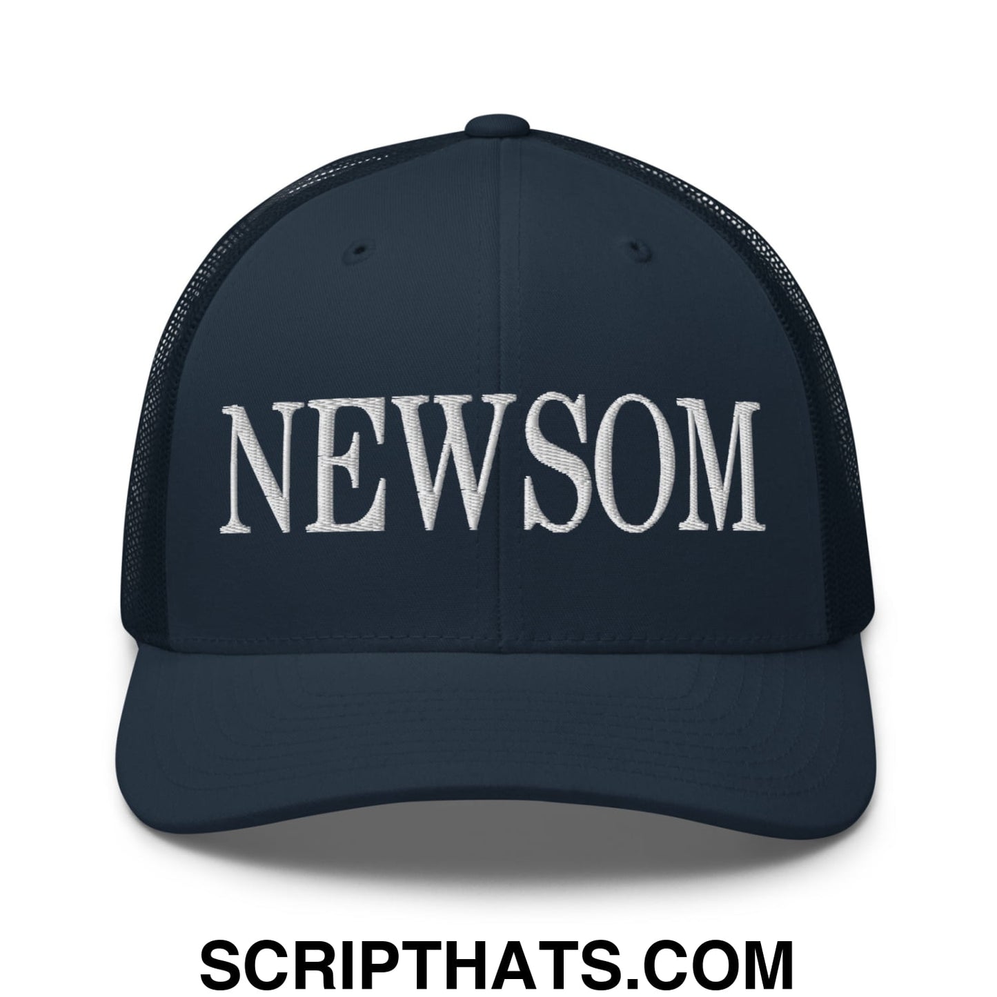 Newsom Embroidered Mesh Trucker Hat Navy