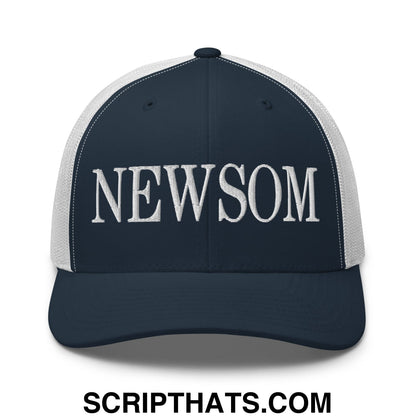 Newsom Embroidered Mesh Trucker Hat Navy White
