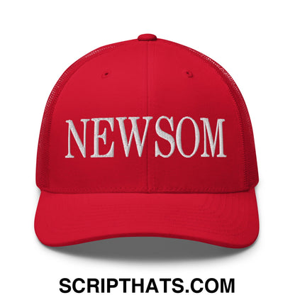 Newsom Embroidered Mesh Trucker Hat Red