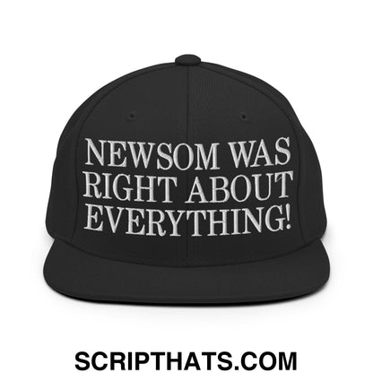 Newsom Was Right About Everything! Embroidered Flat Bill Brim Snapback Hat Black