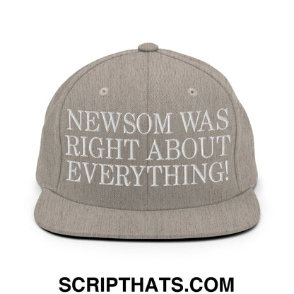 Newsom Was Right About Everything! Embroidered Flat Bill Brim Snapback Hat Heather Grey