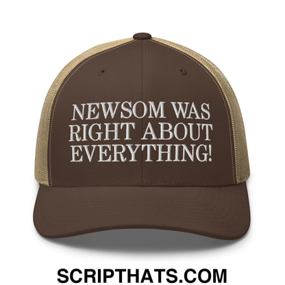 Newsom Was Right About Everything! Embroidered Mesh Trucker Hat Brown Khaki