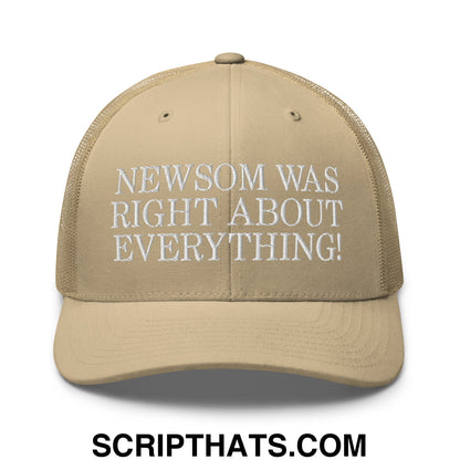 Newsom Was Right About Everything! Embroidered Mesh Trucker Hat Khaki