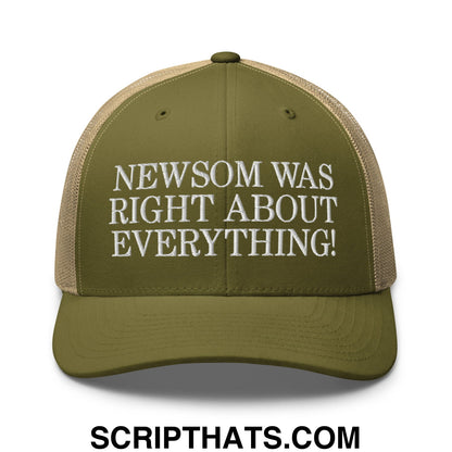 Newsom Was Right About Everything! Embroidered Mesh Trucker Hat Moss Khaki