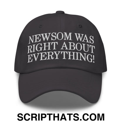 Newsom Was Right About Everything! Embroidered Unstructured Dad Hat Dark Grey