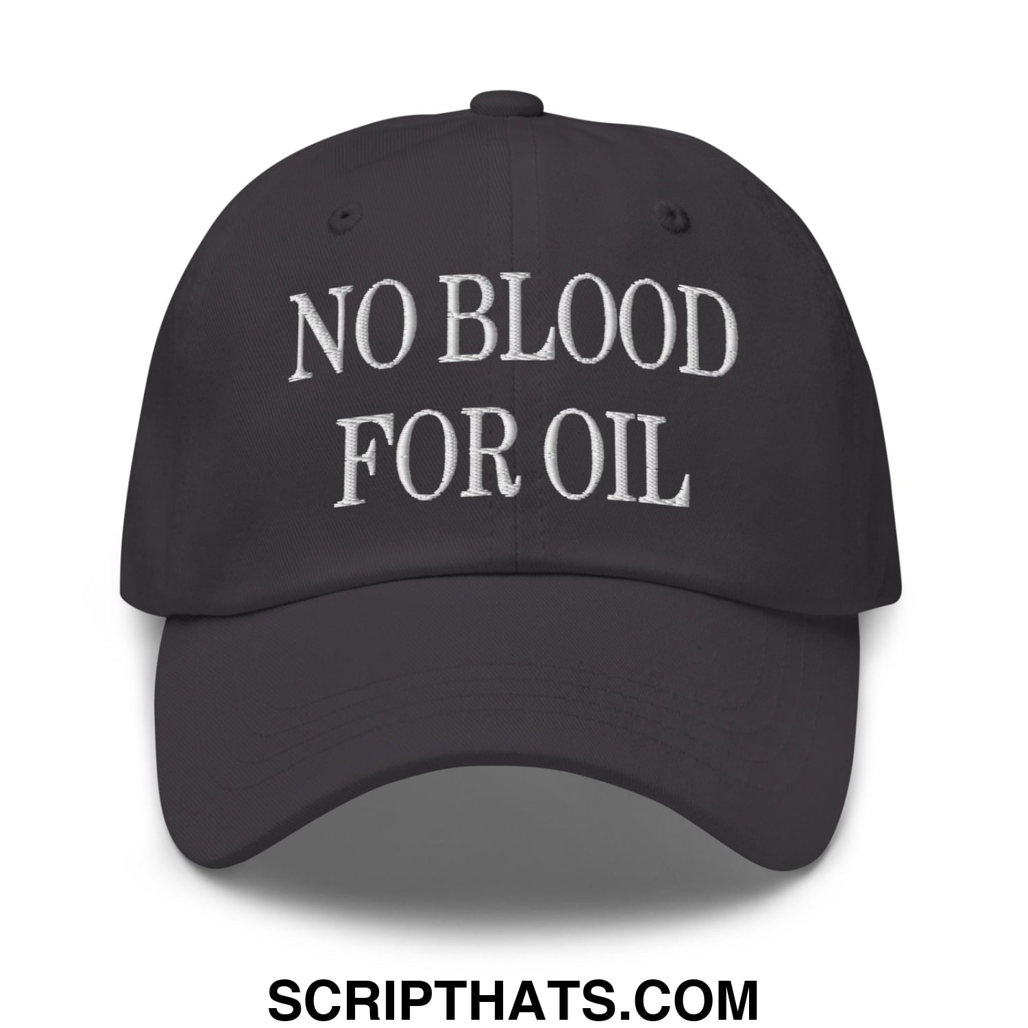 Black no blood for oil embroidered unstructured dad hat with white text for casual wear