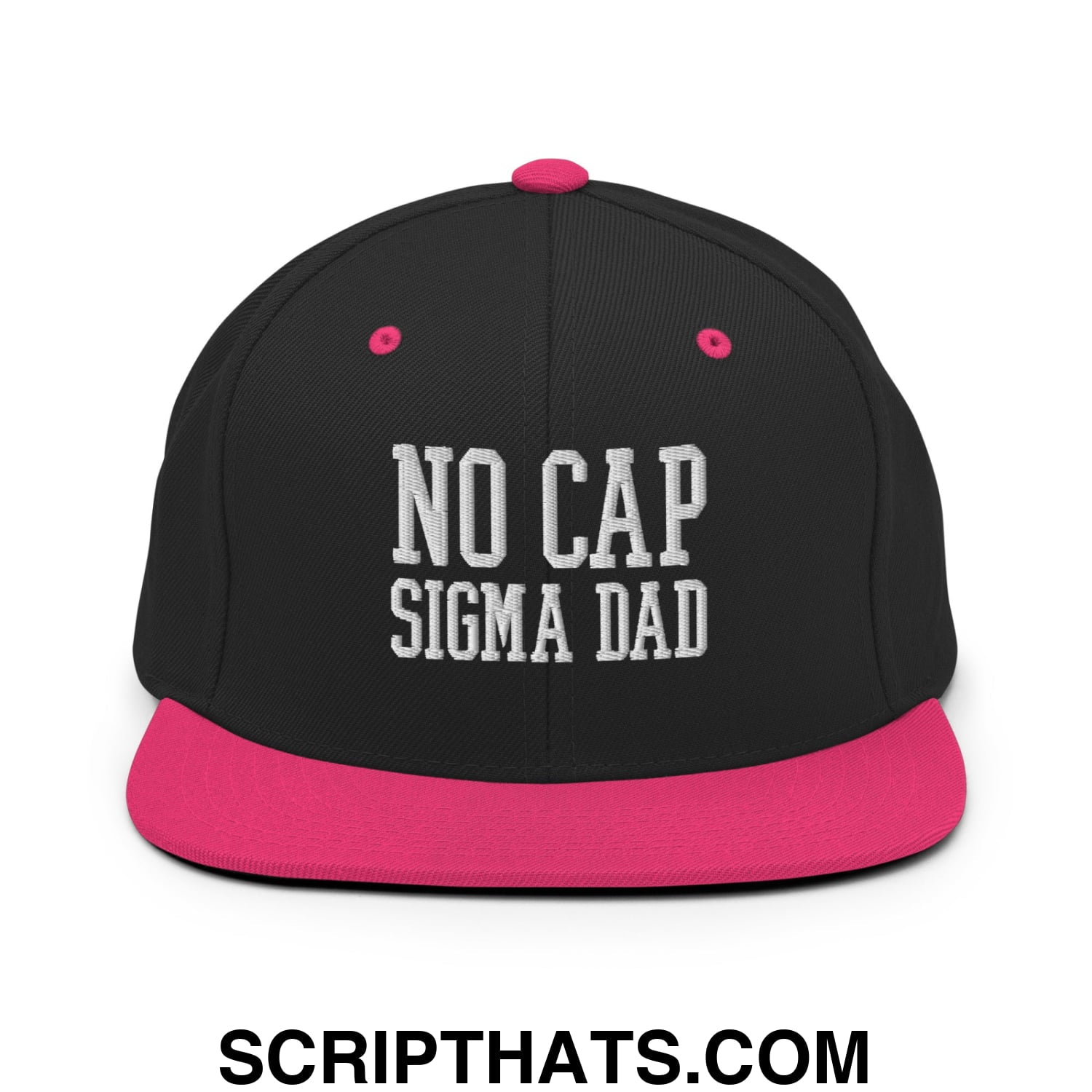 No Cap Sigma Dad Embroidered Flat Bill Brim Snapback Hat Black Neon Pink