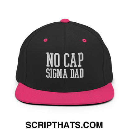 No Cap Sigma Dad Embroidered Flat Bill Brim Snapback Hat Black Neon Pink