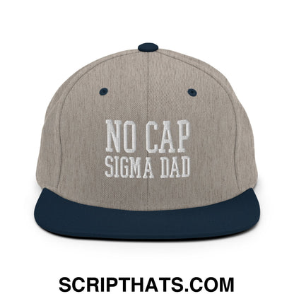 No Cap Sigma Dad Embroidered Flat Bill Brim Snapback Hat Heather Grey Navy
