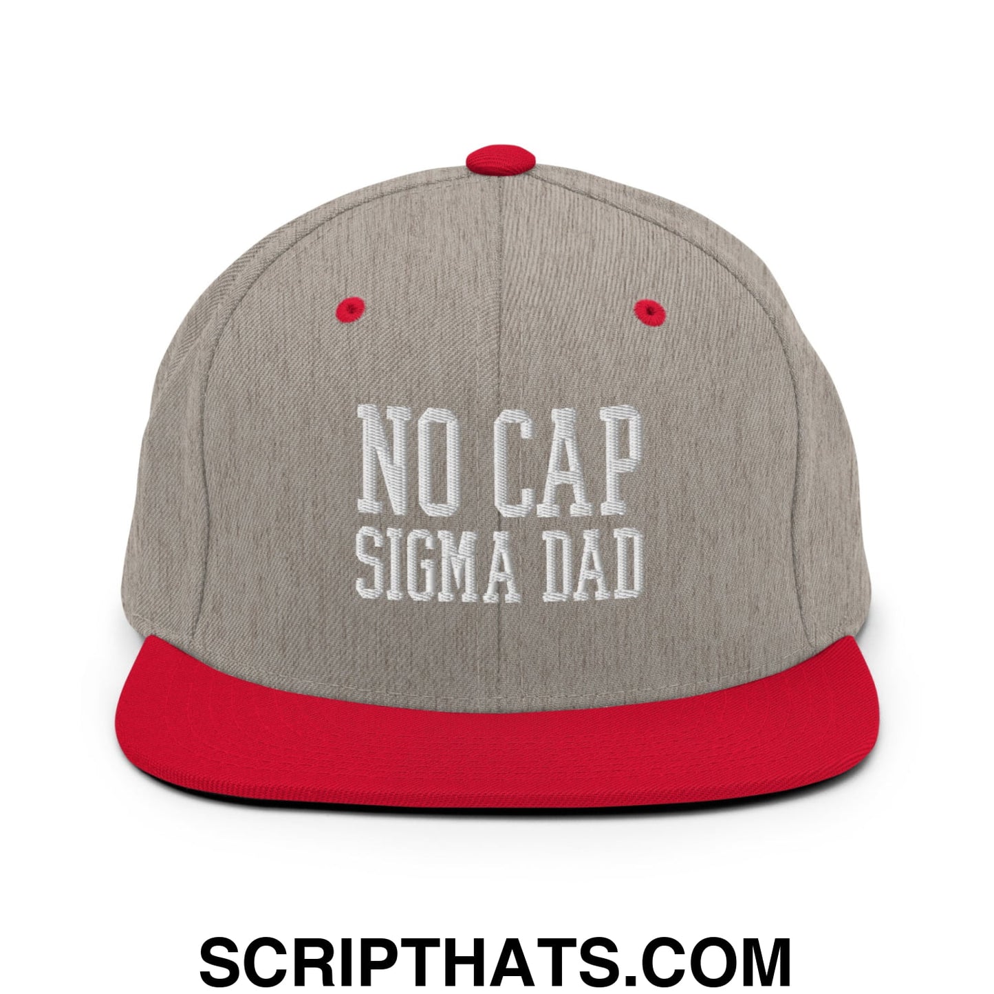 No Cap Sigma Dad Embroidered Flat Bill Brim Snapback Hat Heather Grey Red
