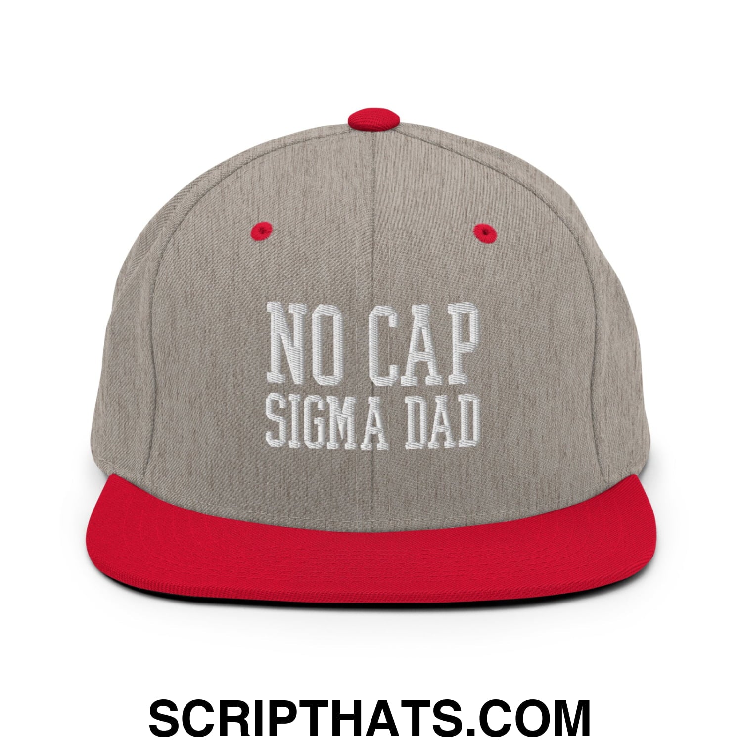 No Cap Sigma Dad Embroidered Flat Bill Brim Snapback Hat Heather Grey Red