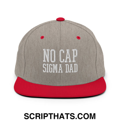 No Cap Sigma Dad Embroidered Flat Bill Brim Snapback Hat Heather Grey Red