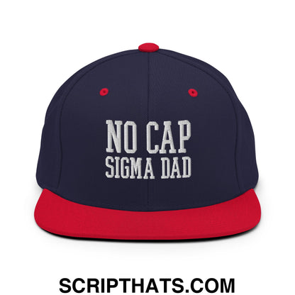 No Cap Sigma Dad Embroidered Flat Bill Brim Snapback Hat Navy Red