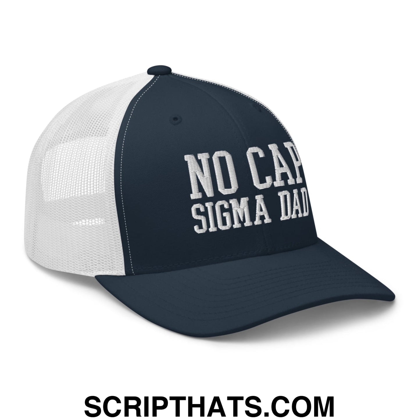 No Cap Sigma Dad Embroidered Mesh Trucker Hat Navy White