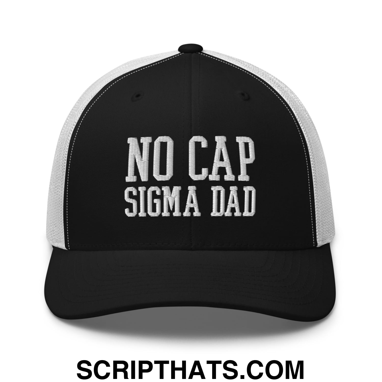 No Cap Sigma Dad Embroidered Mesh Trucker Hat Black White