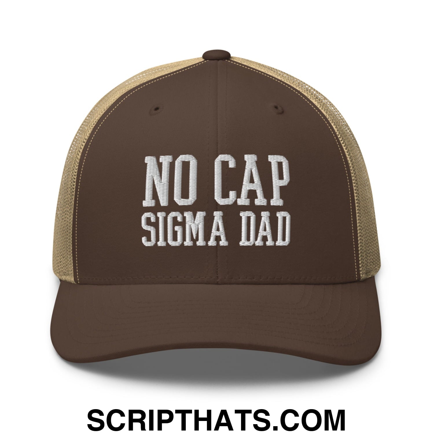 No Cap Sigma Dad Embroidered Mesh Trucker Hat Brown Khaki
