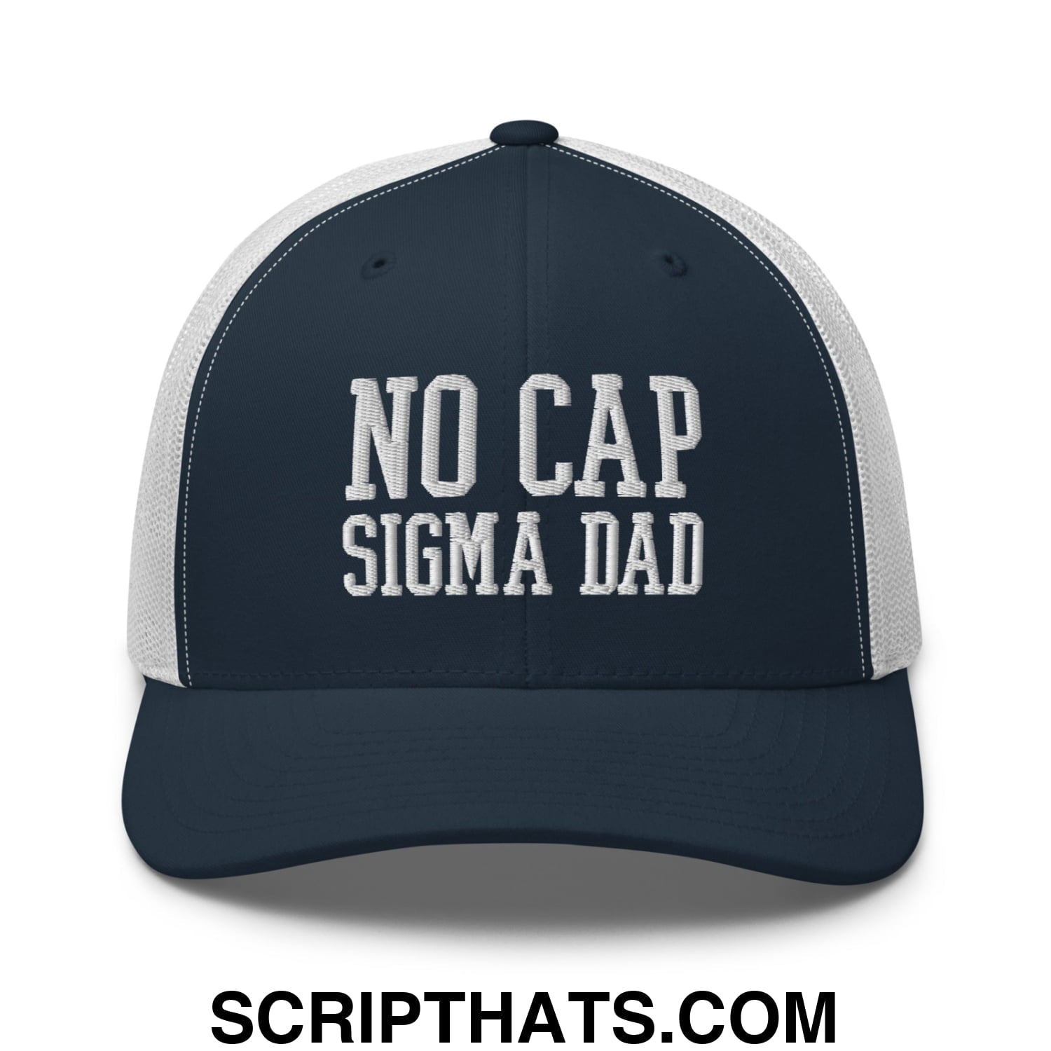 No Cap Sigma Dad Embroidered Mesh Trucker Hat Navy White