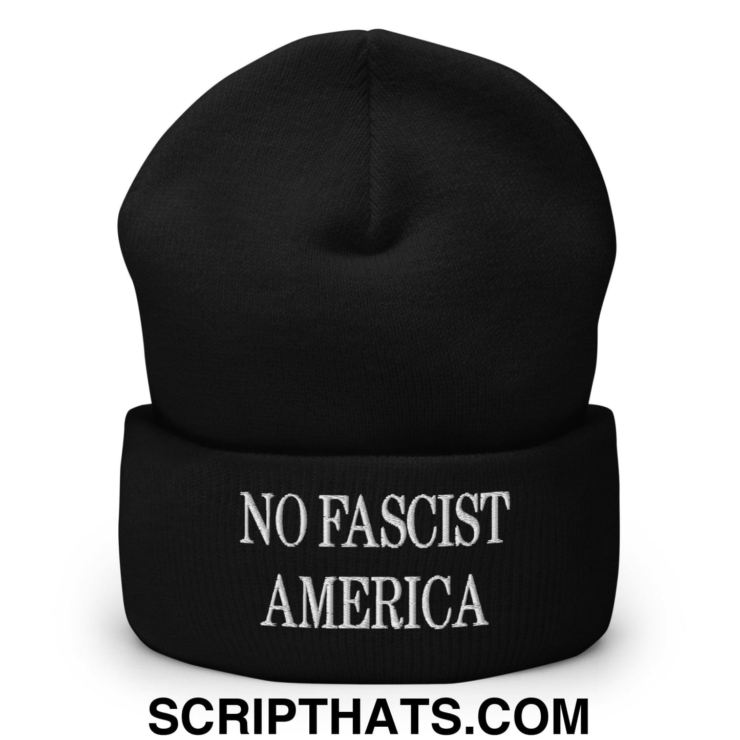 No Fascist America Embroidered Cuffed Knit Beanie Black