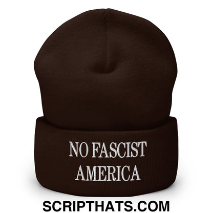 No Fascist America Embroidered Cuffed Knit Beanie Brown