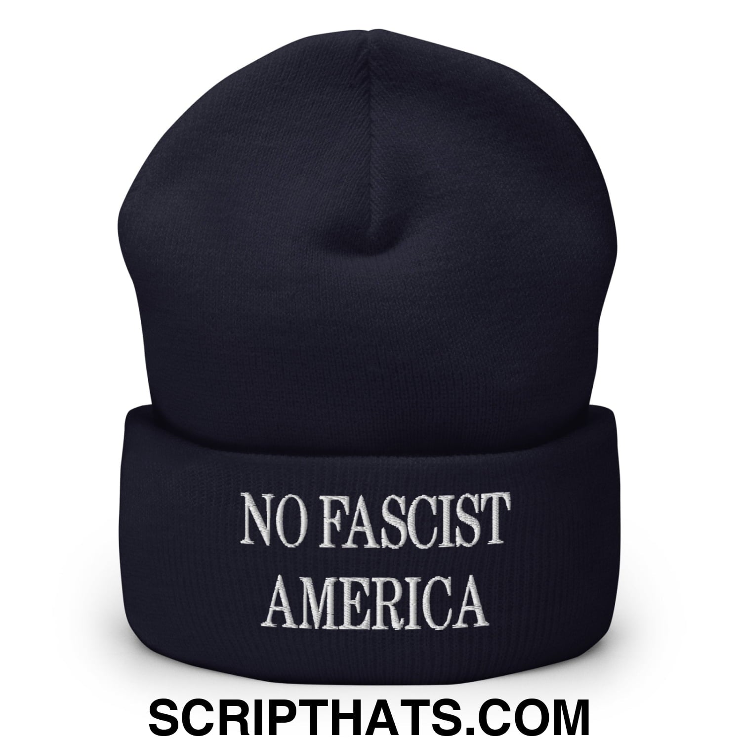 No Fascist America Embroidered Cuffed Knit Beanie Navy