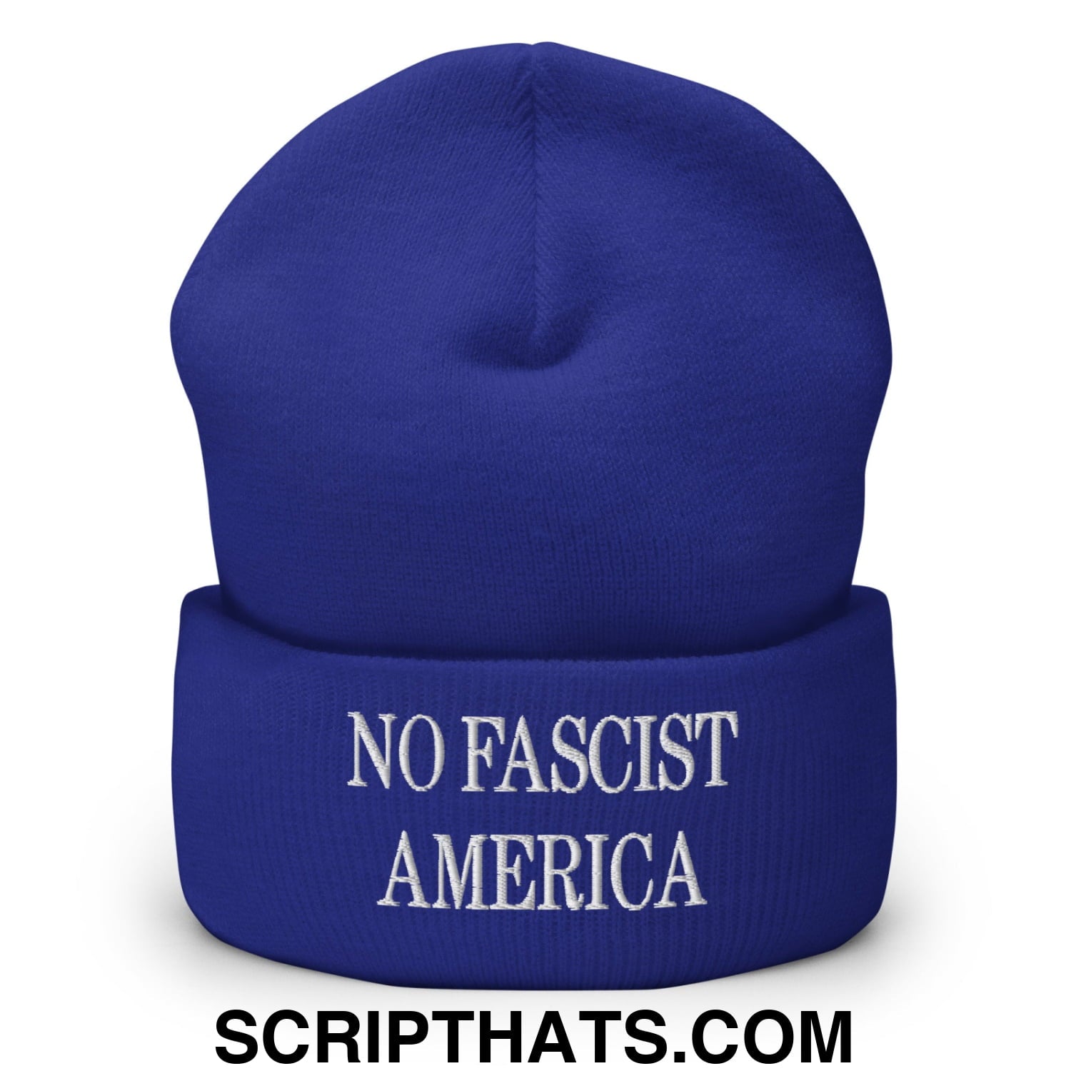 No Fascist America Embroidered Cuffed Knit Beanie Royal