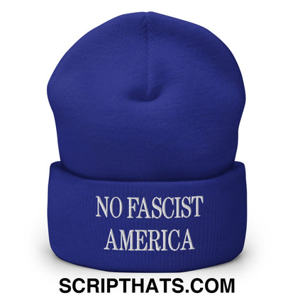 No Fascist America Embroidered Cuffed Knit Beanie Royal