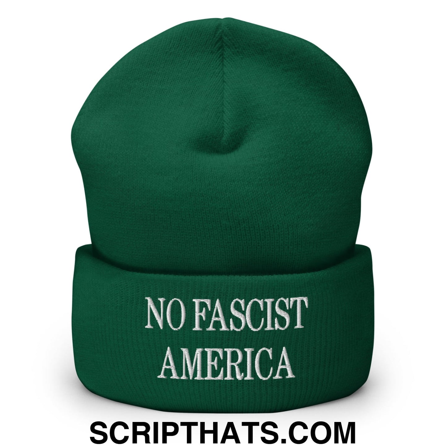 No Fascist America Embroidered Cuffed Knit Beanie Spruce