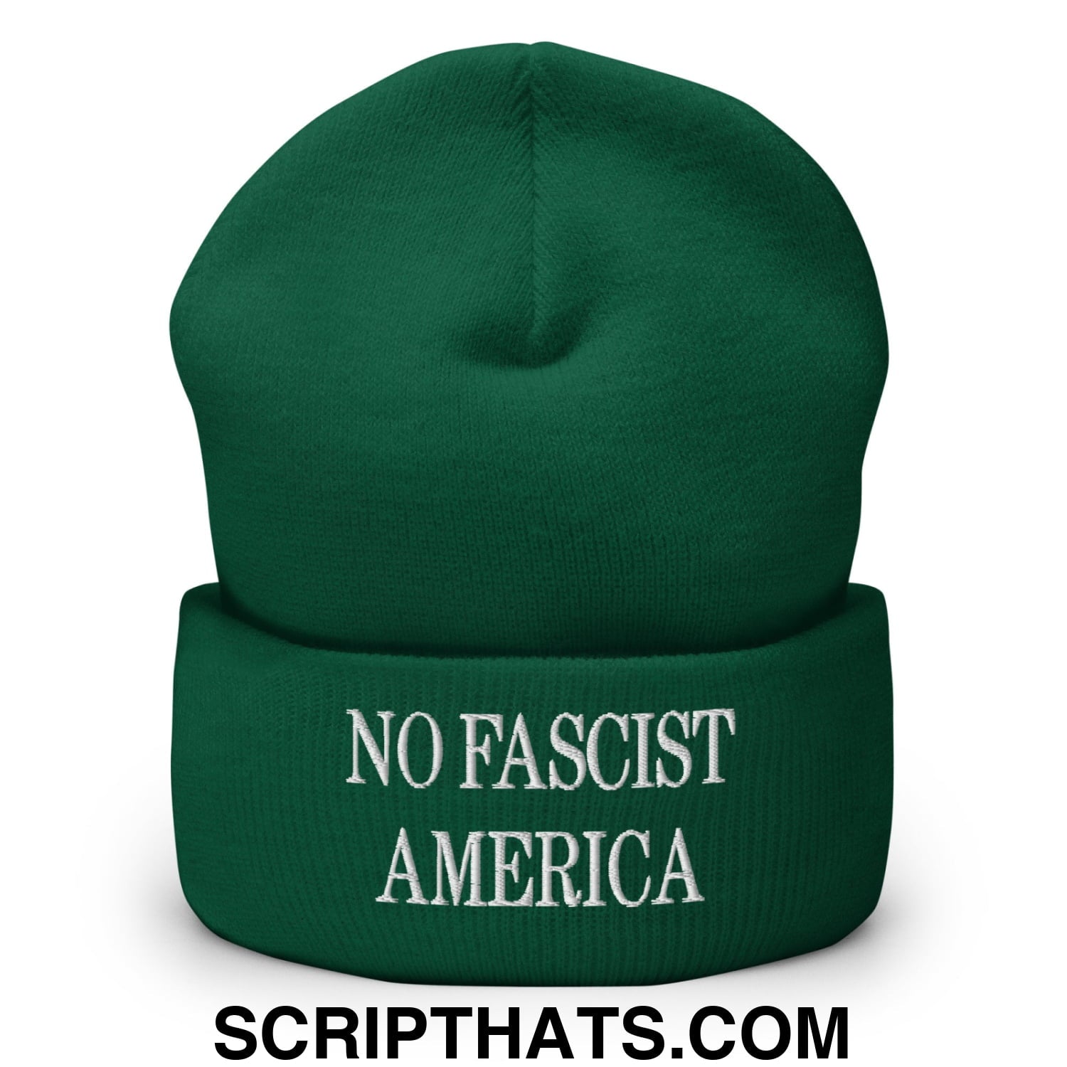 No Fascist America Embroidered Cuffed Knit Beanie Spruce