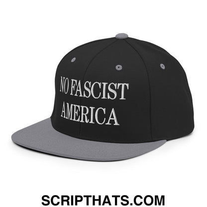 No Fascist America Embroidered Flat Brim Bill Snapback Hat Black Silver