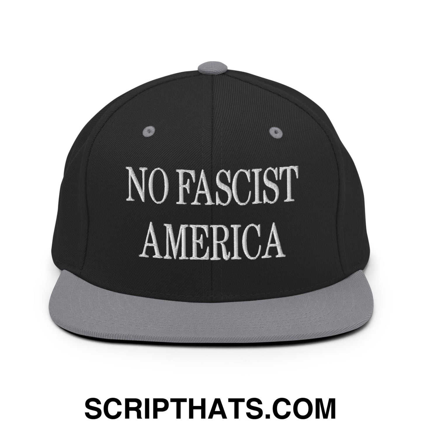 No Fascist America Embroidered Flat Brim Bill Snapback Hat Black Silver