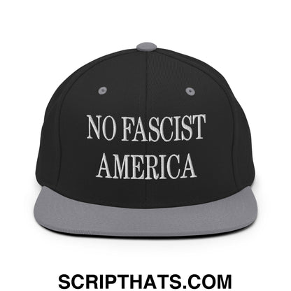 No Fascist America Embroidered Flat Brim Bill Snapback Hat Black Silver