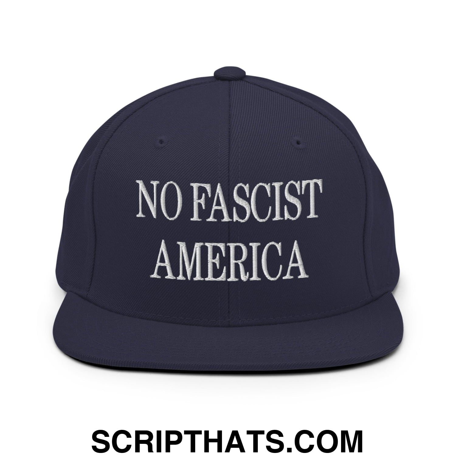 No Fascist America Embroidered Flat Brim Bill Snapback Hat Navy