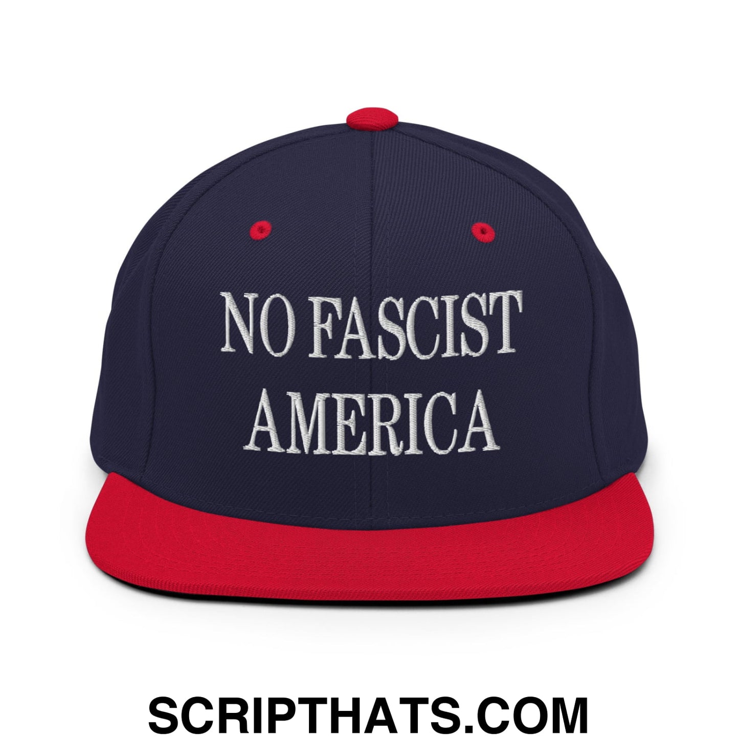 No Fascist America Embroidered Flat Brim Bill Snapback Hat Navy Red