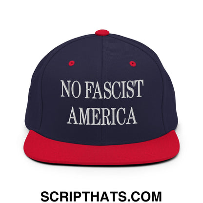 No Fascist America Embroidered Flat Brim Bill Snapback Hat Navy Red