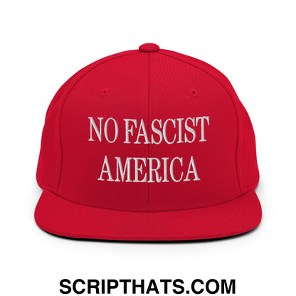No Fascist America Embroidered Flat Brim Bill Snapback Hat Red