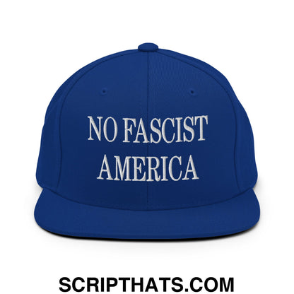 No Fascist America Embroidered Flat Brim Bill Snapback Hat Royal Blue